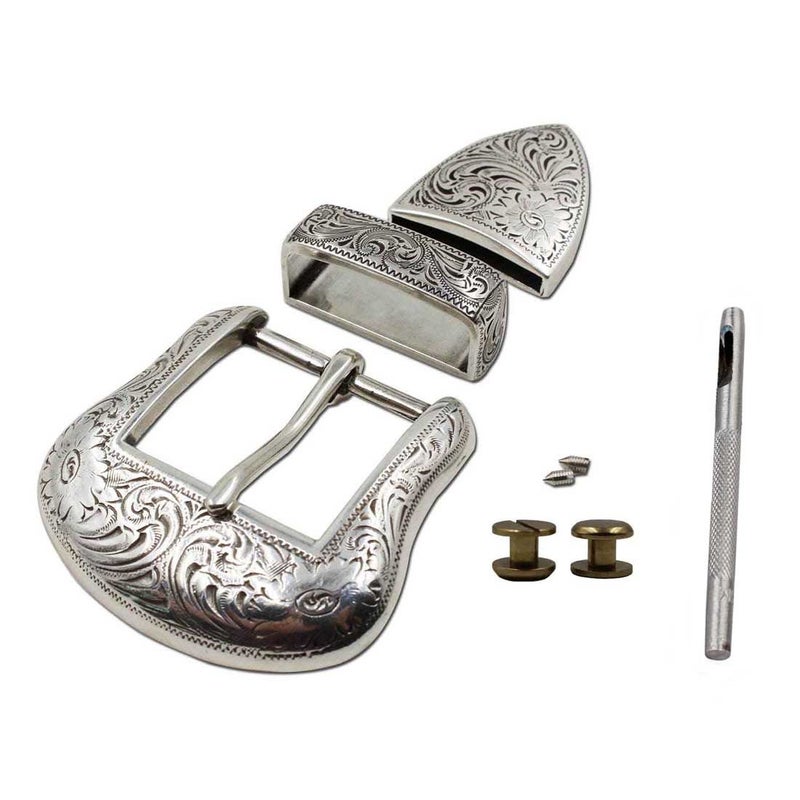 ToSSme Men Belt Buckles Silver Western Cowboy Buckles Set Belt Buckle (38mm Wide) - Image 1
